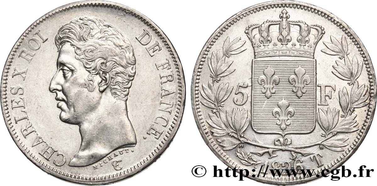 5 francs Charles X, 1er type 1826 Nantes F.310/26 TTB50 