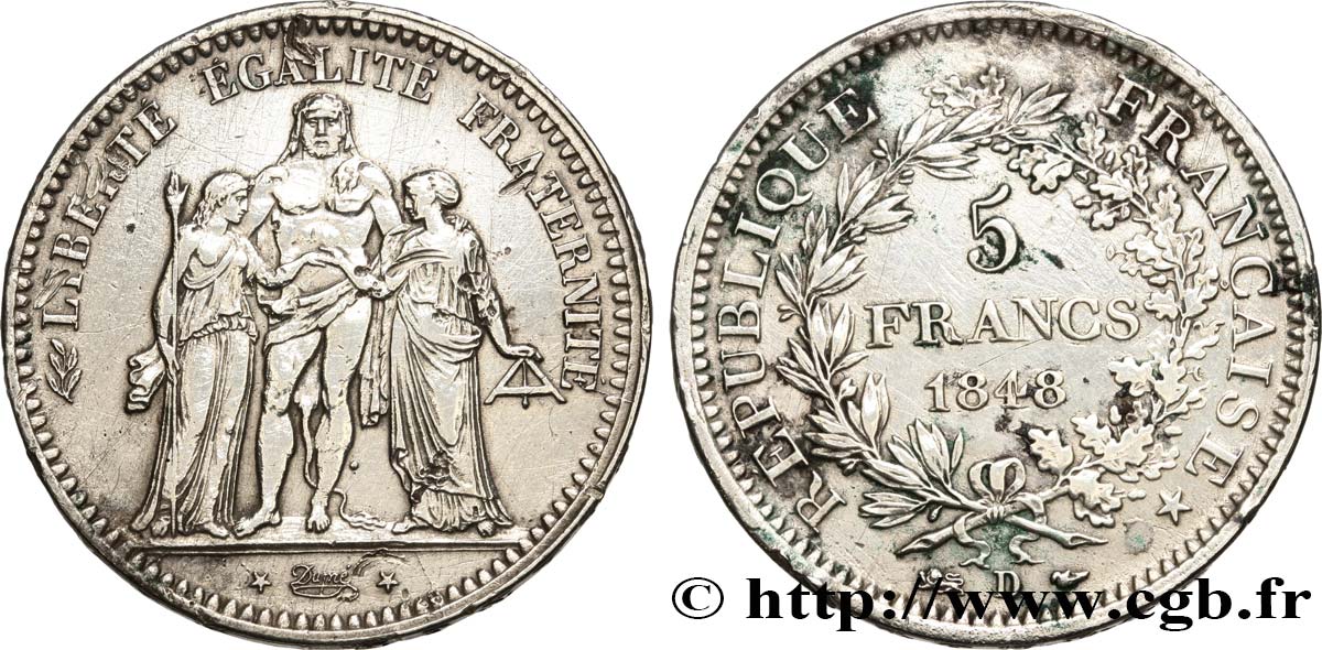5 francs Hercule, IIe République 1848  Lyon F.326/3 BC+ 