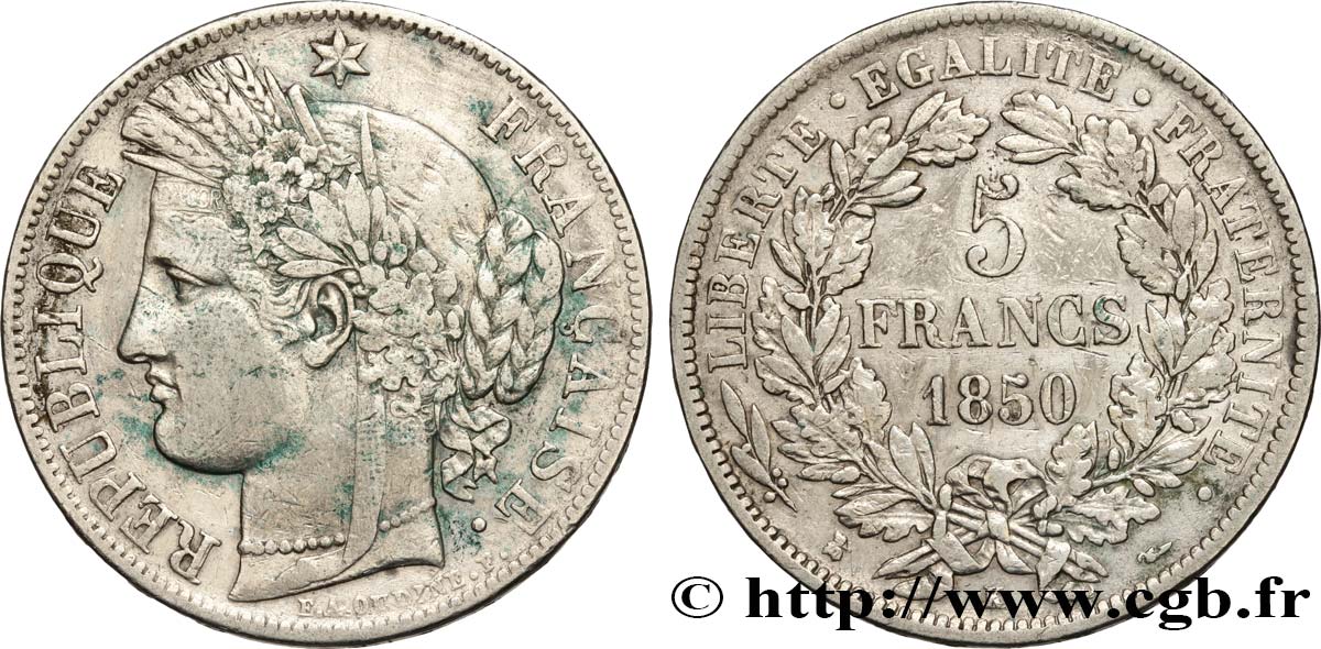 5 francs Cérès, IIe République 1850 Bordeaux F.327/6 VF 