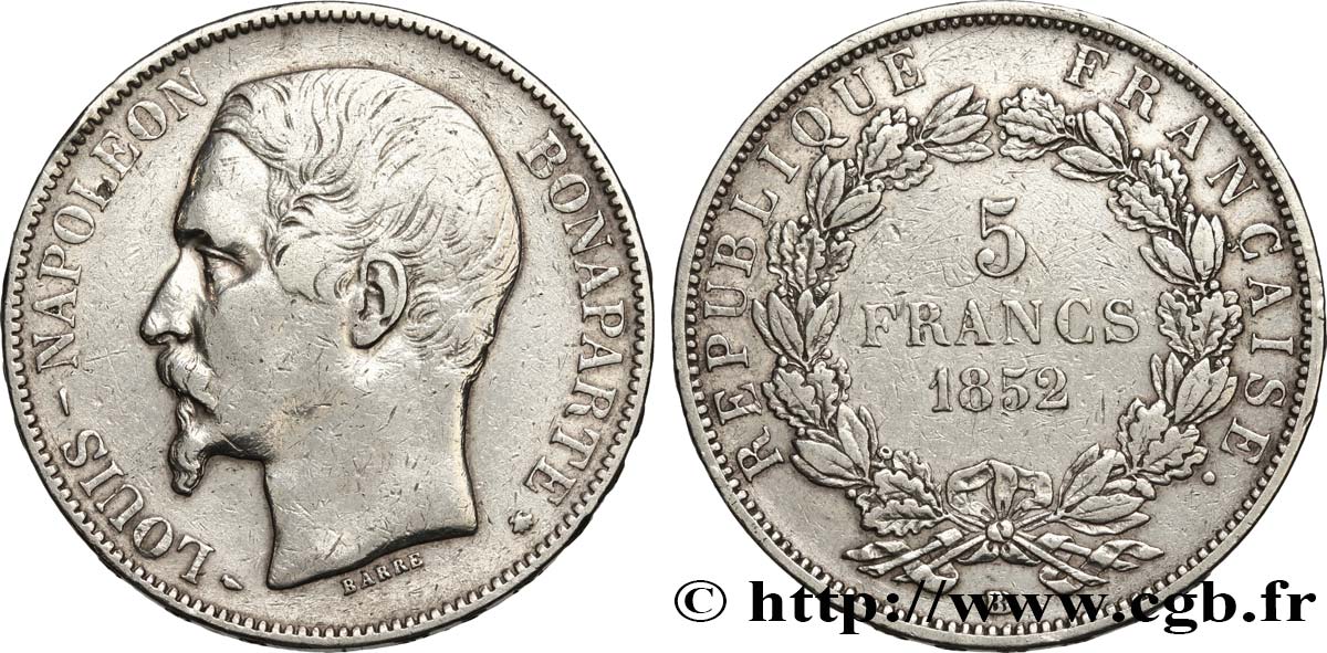 5 francs Louis-Napoléon 1852 Strasbourg F.329/3 VF 