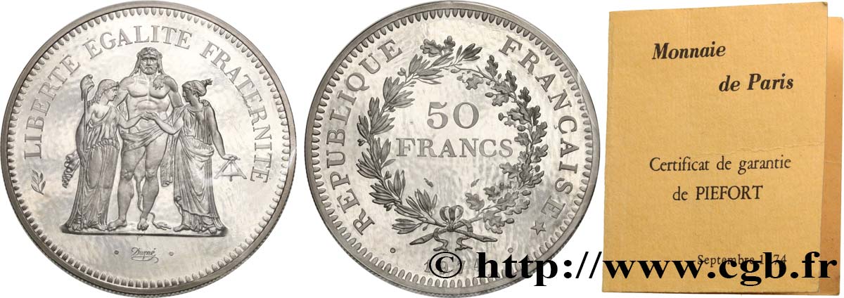 Piéfort argent de 50 francs Hercule  1974 Pessac F.427/2P FDC 