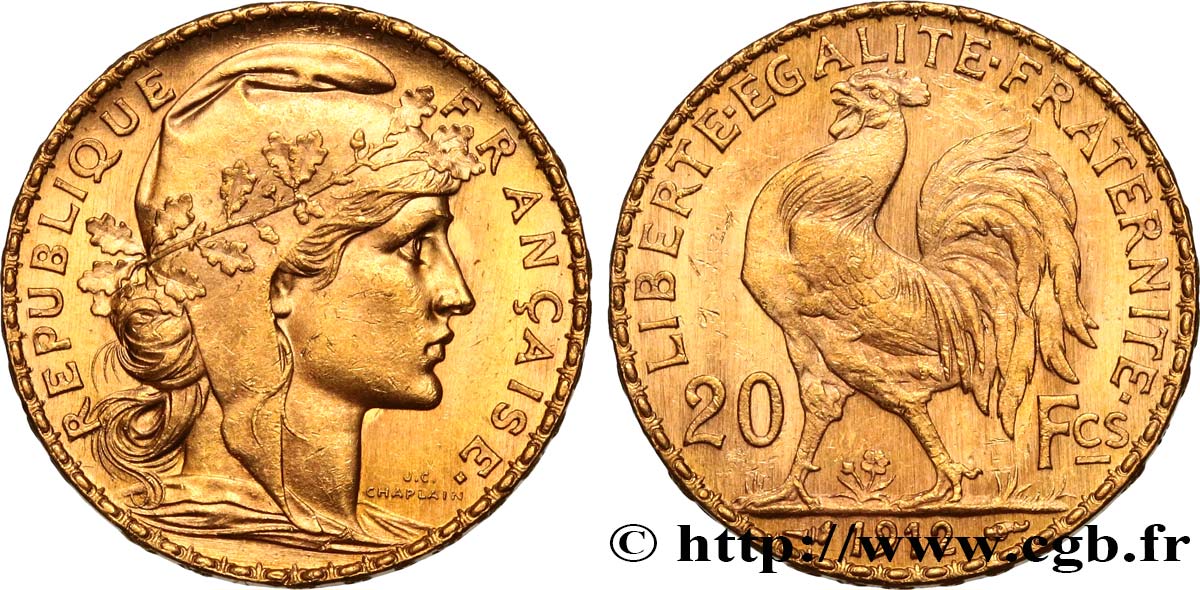 20 francs or Coq, Liberté Égalité Fraternité 1912 Paris F.535/6 SUP+ 