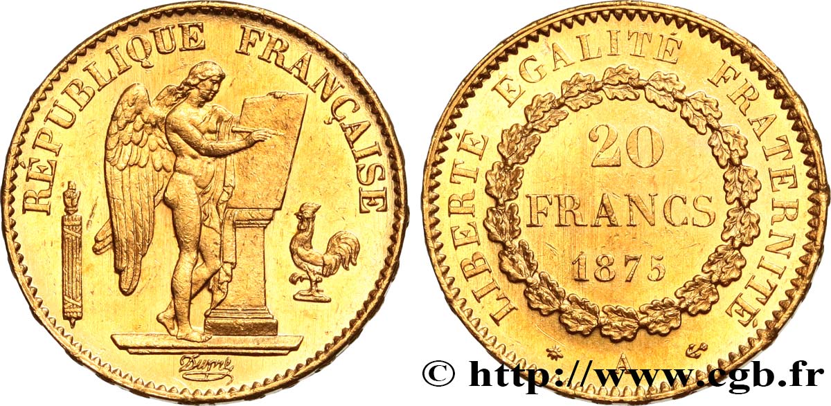 20 francs or Génie, Troisième République 1875 Paris F.533/3 MS61 