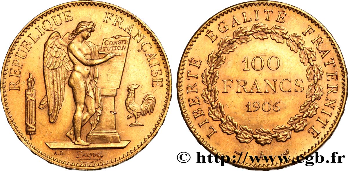 100 francs or Génie, tranche inscrite en relief Dieu protège la France 1906 Paris F.552/19 EBC+ 