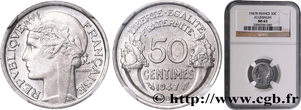 50 centimes Morlon, légère 1947 Beaumont-Le-Roger F.194/11 SPL63 NGC