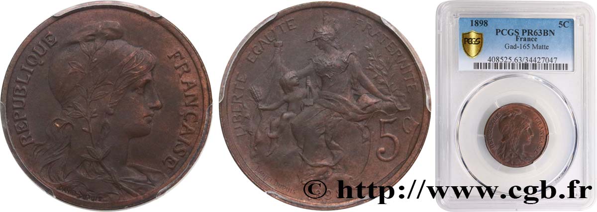 5 centimes Daniel-Dupuis 1898  F.119/6 SC63 PCGS