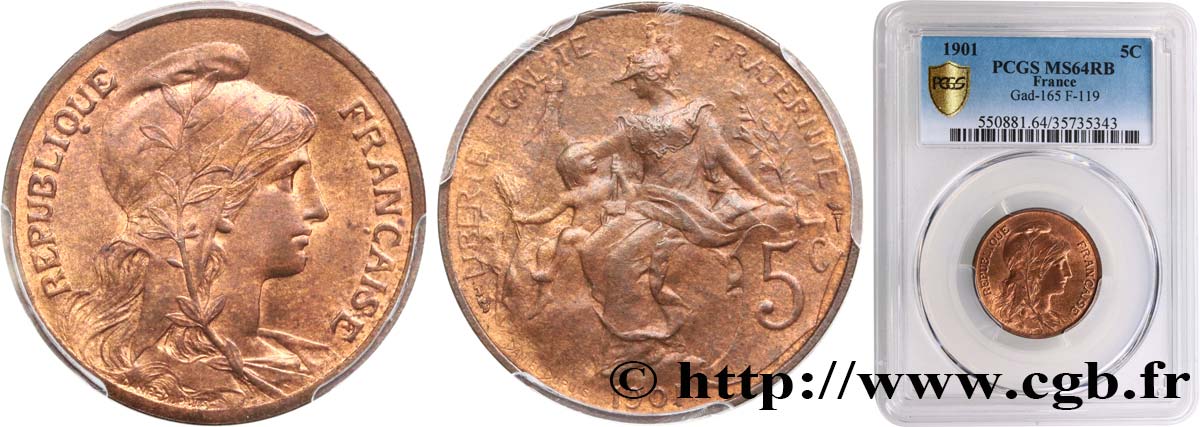 5 centimes Daniel-Dupuis 1901  F.119/11 SPL64 PCGS