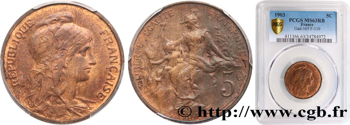 5 centimes Daniel-Dupuis 1903  F.119/13 fST63 PCGS
