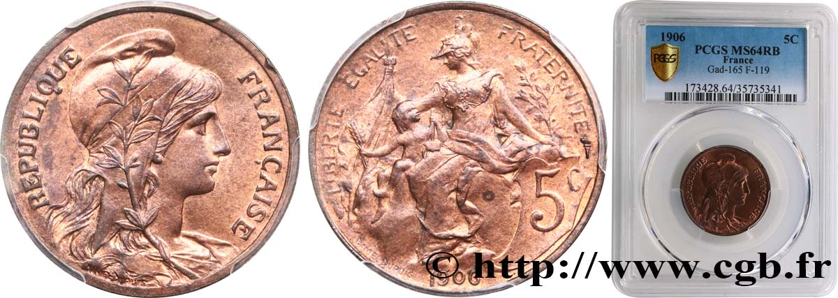 5 centimes Daniel-Dupuis 1906  F.119/16 SC64 PCGS
