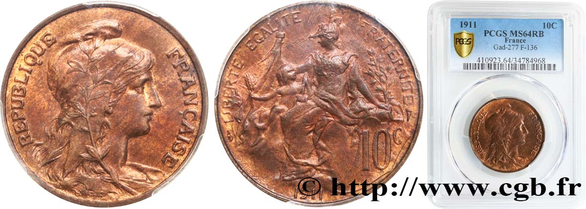 10 centimes Daniel-Dupuis 1911  F.136/20 SPL64 PCGS