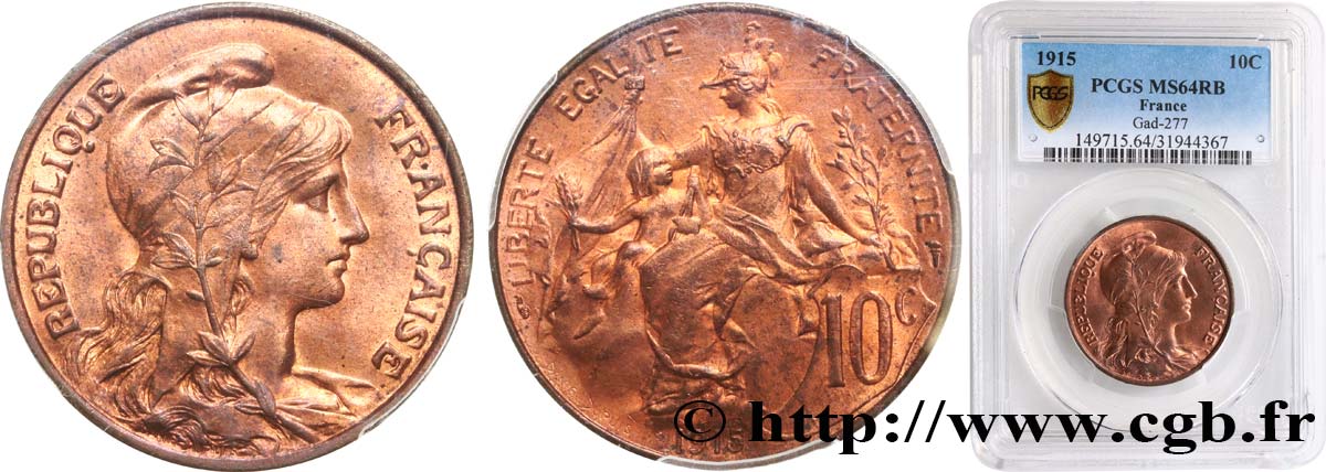 10 centimes Daniel-Dupuis 1915  F.136/24 SPL64 PCGS