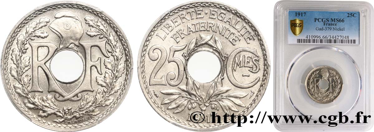 25 centimes Lindauer, Cmes souligné 1917  F.170/5 MS66 PCGS