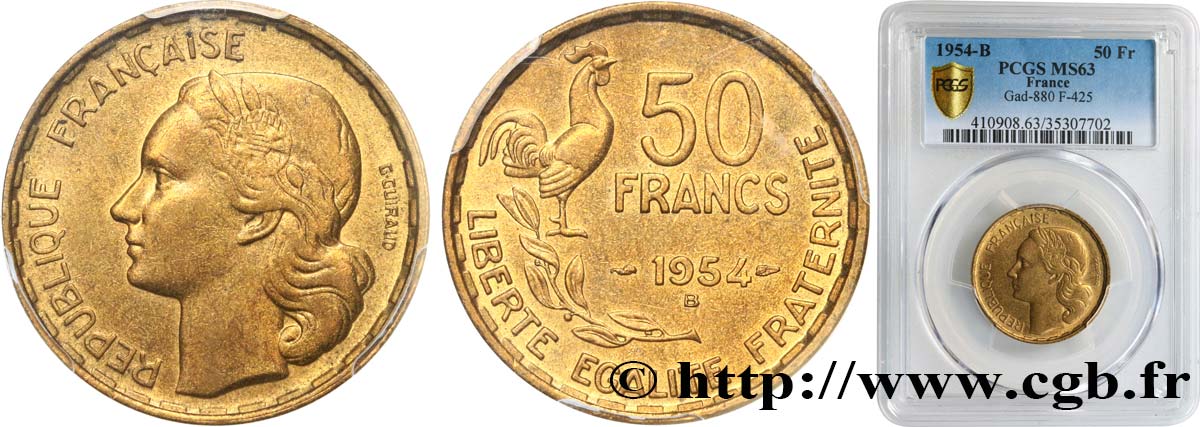 50 francs Guiraud 1954 Beaumont-Le-Roger F.425/13 SPL63 PCGS