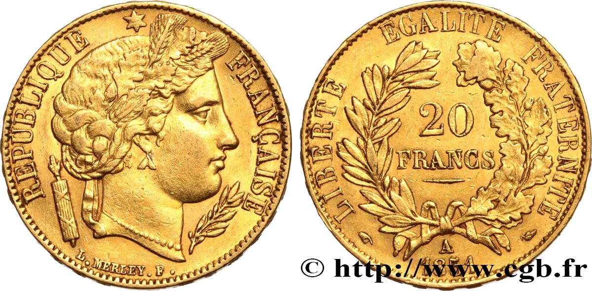 20 francs or Cérès 1851 Paris F.529/4 AU50 
