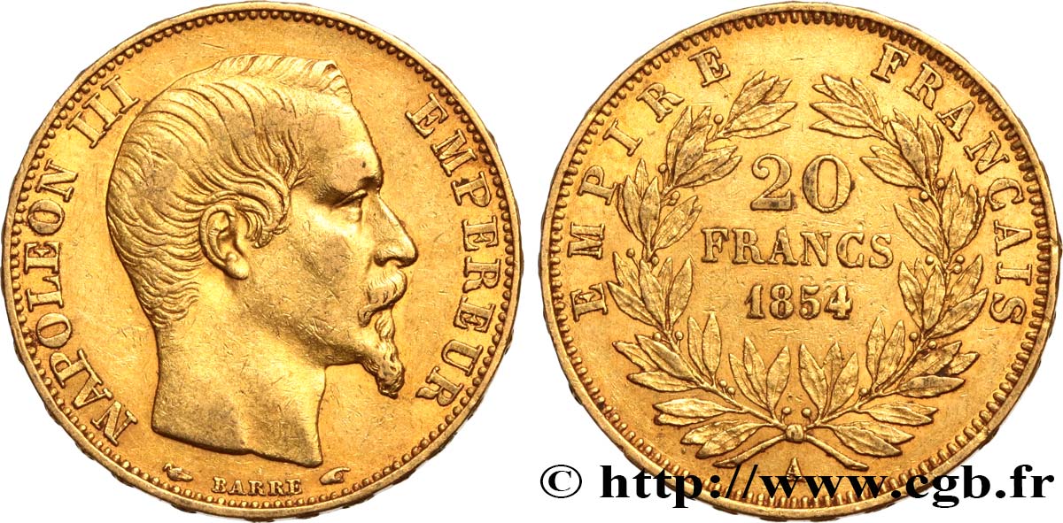20 francs or Napoléon III, tête nue 1854 Paris F.531/2 BB45 