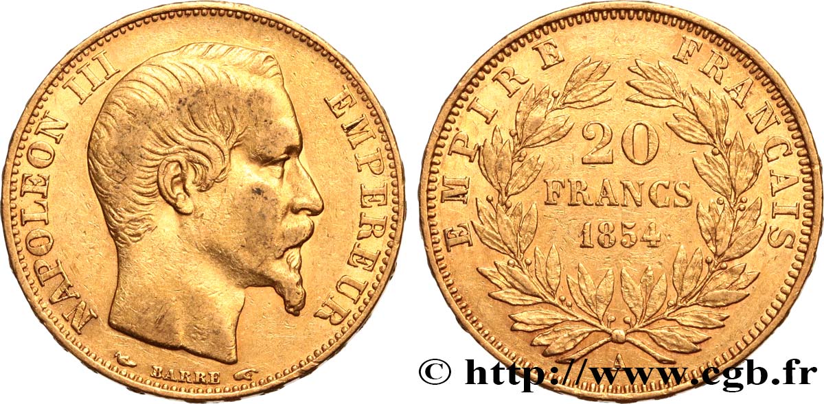 20 francs or Napoléon III, tête nue 1854 Paris F.531/2 BB42 