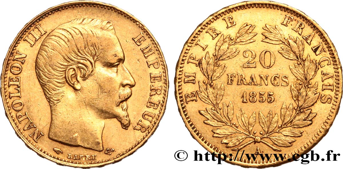 20 francs or Napoléon III, tête nue 1855 Paris F.531/4 BB48 