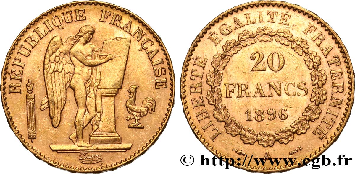 20 francs or Génie, Troisième République 1896 Paris F.533/20 SUP55 