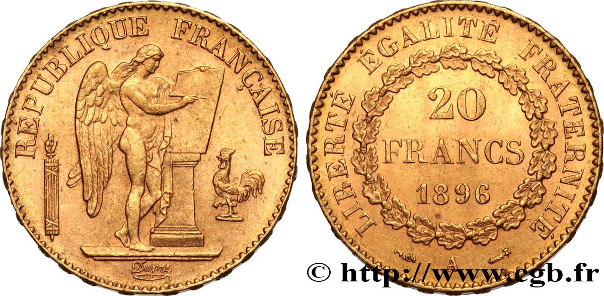 20 francs or Génie, Troisième République 1896 Paris F.533/20 EBC60 