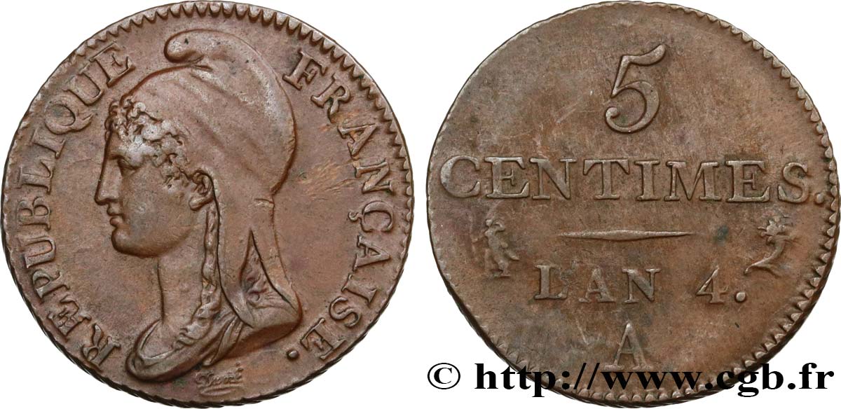 5 centimes Dupré, petit module 1796 Paris F.113/1 TTB48 