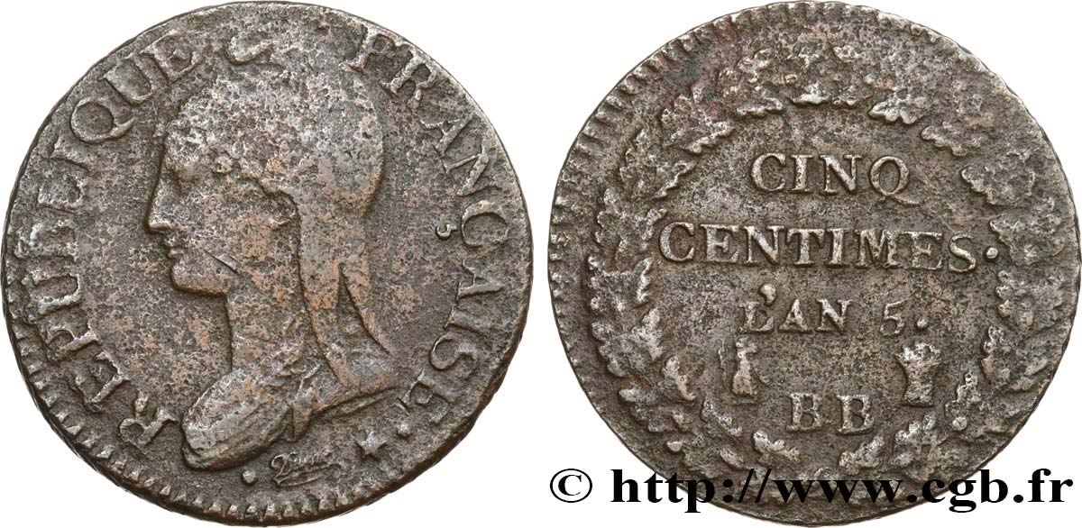 Cinq centimes Dupré, grand module 1797 Strasbourg F.115/20 BC35 