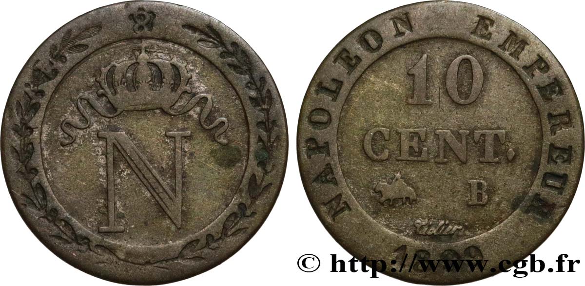 10 cent. à l N couronnée 1809 Rouen F.130/11 TB30 