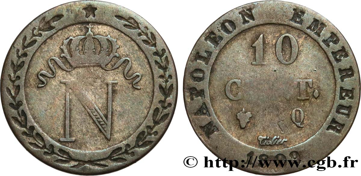 10 cent. à l N couronnée 1809 Perpignan F.130/17 BC30 