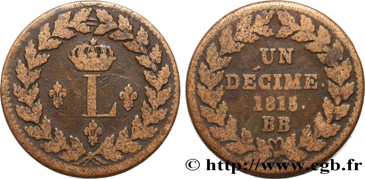 Un décime à l’L couronnée 1815  Strasbourg F.132A/3 TB20 