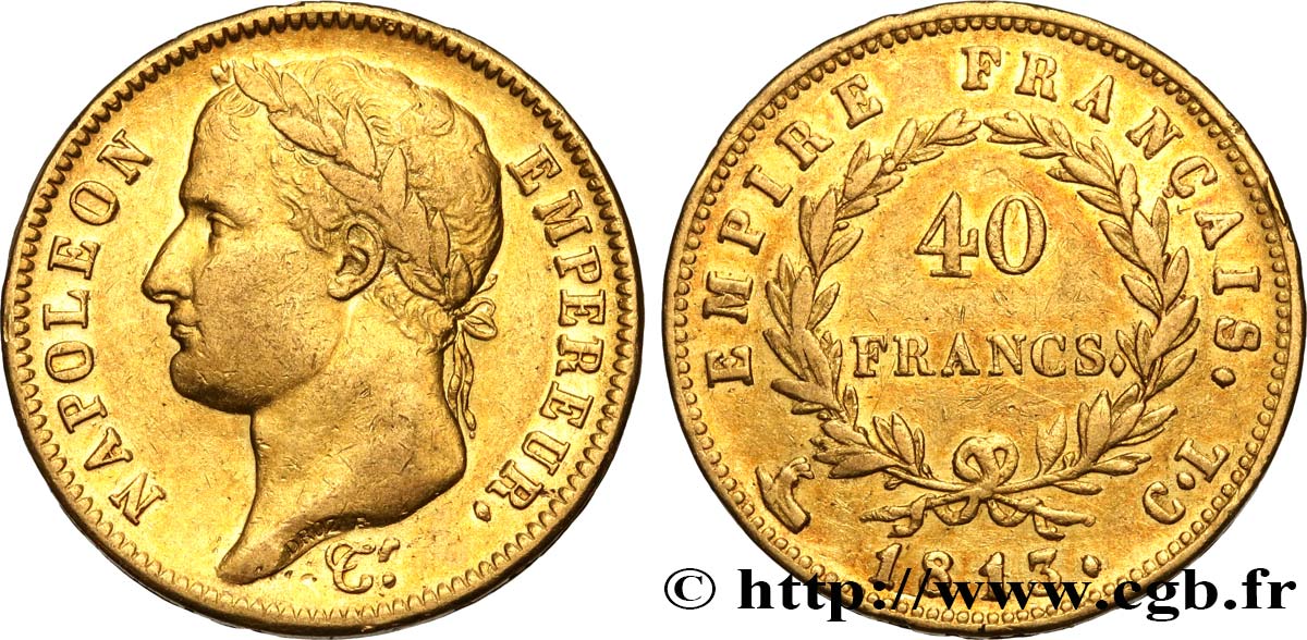 40 francs or Napoléon tête laurée, Empire français 1813 Gênes F.541/12 XF 