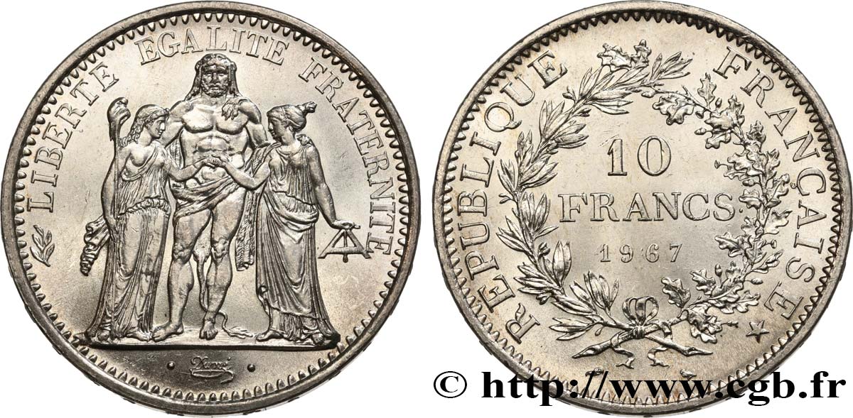 10 francs Hercule, accent sur le E de REPUBLIQUE 1967  F.364/6 SC63 