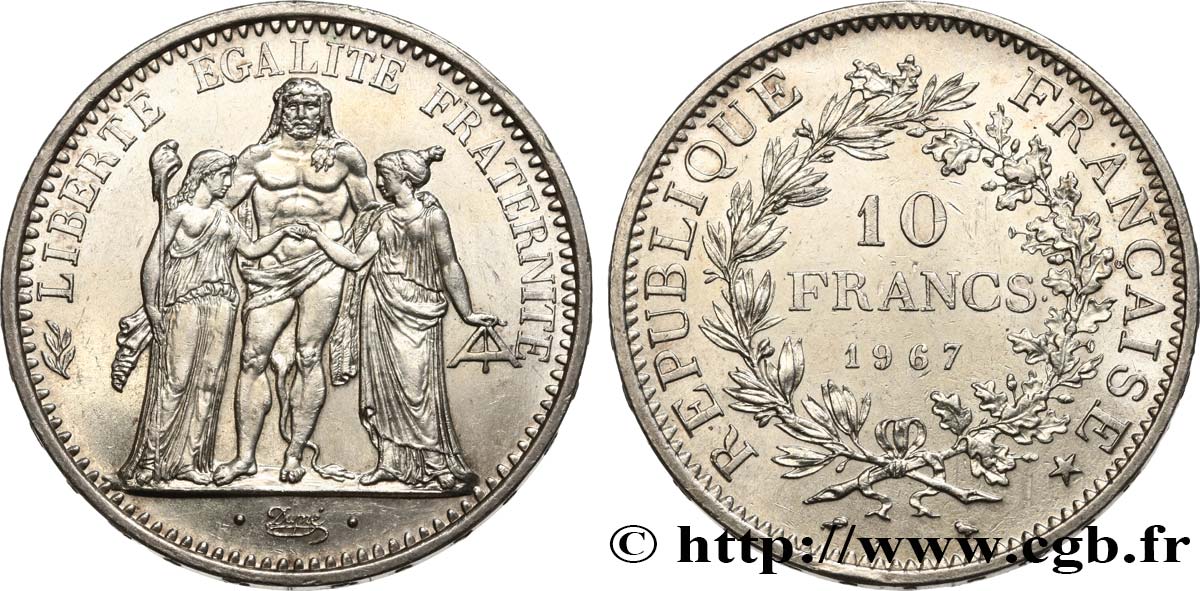 10 francs Hercule, accent sur le E de REPUBLIQUE 1967  F.364/6 VZ60 