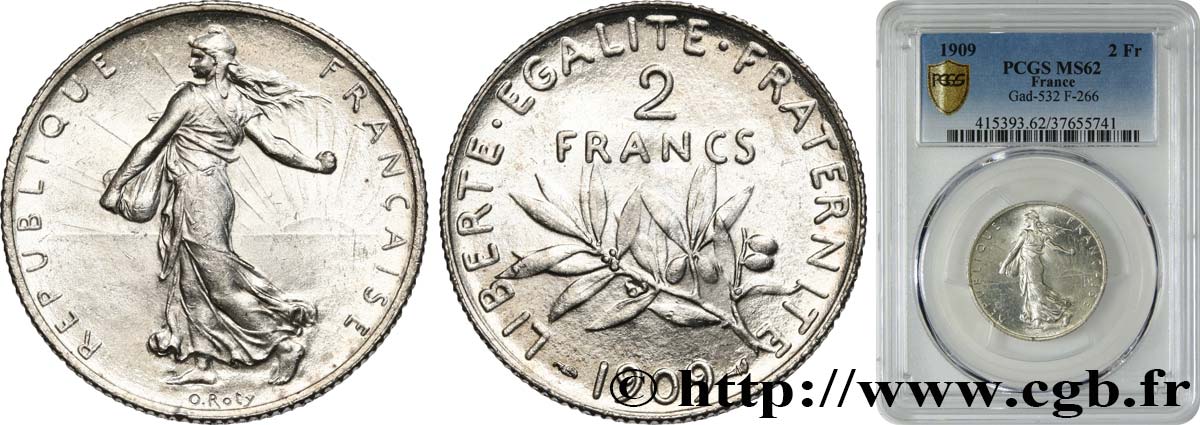 2 francs Semeuse 1909  F.266/11 SPL62 PCGS