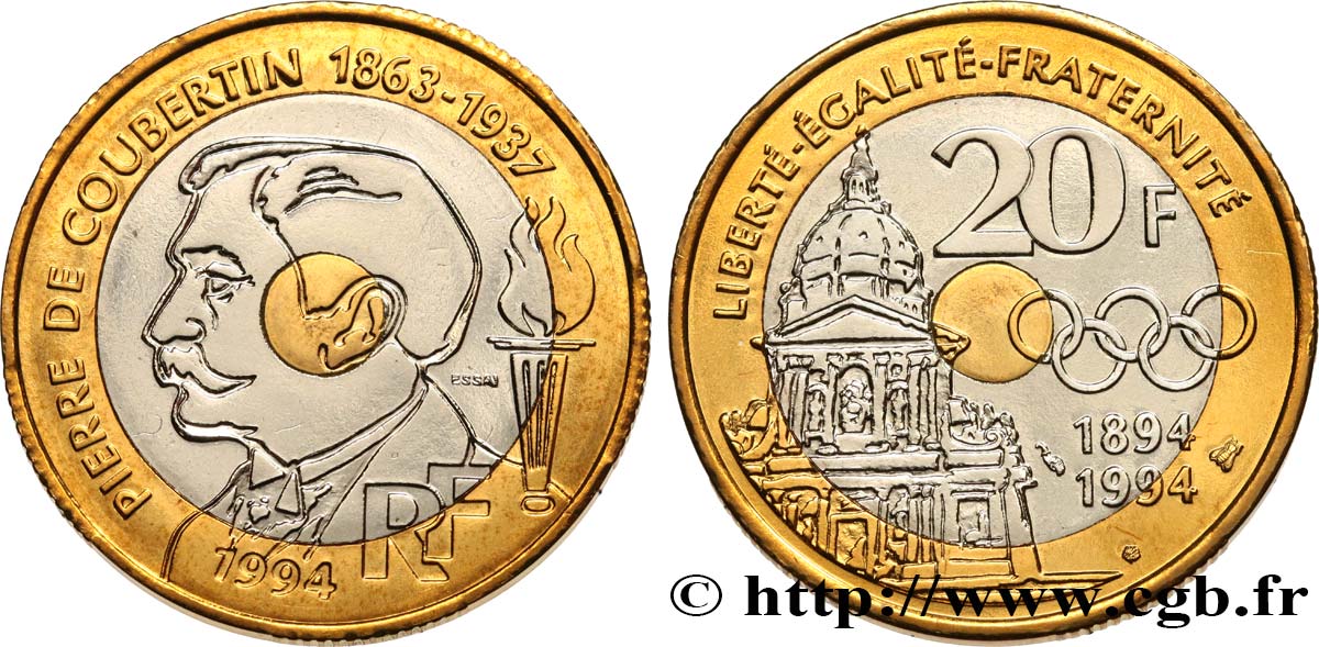 Essai de 20 francs Pierre de Coubertin 1994 Pessac F.405/1 MS 