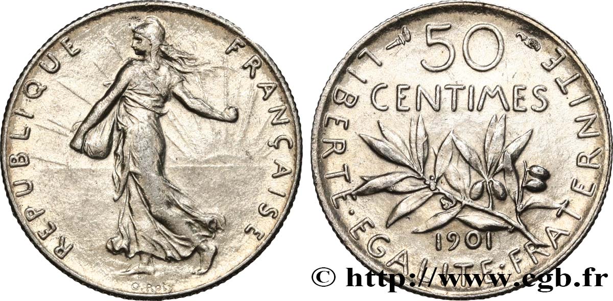 50 centimes Semeuse 1901 Paris F.190/8 EBC58 
