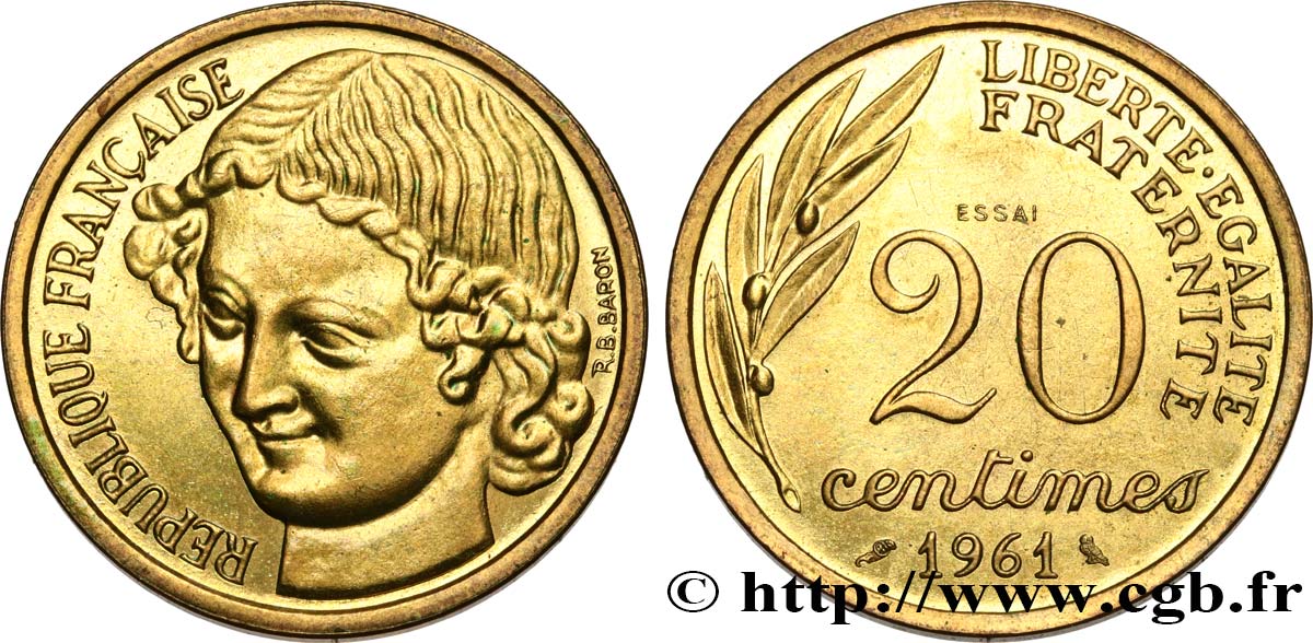 Essai du concours de 20 centimes par Baron 1961 Paris GEM.55 2 SPL 