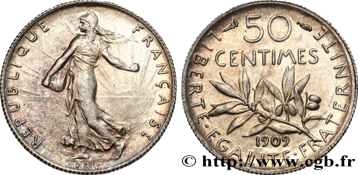 50 centimes Semeuse 1909  F.190/16 MS60 