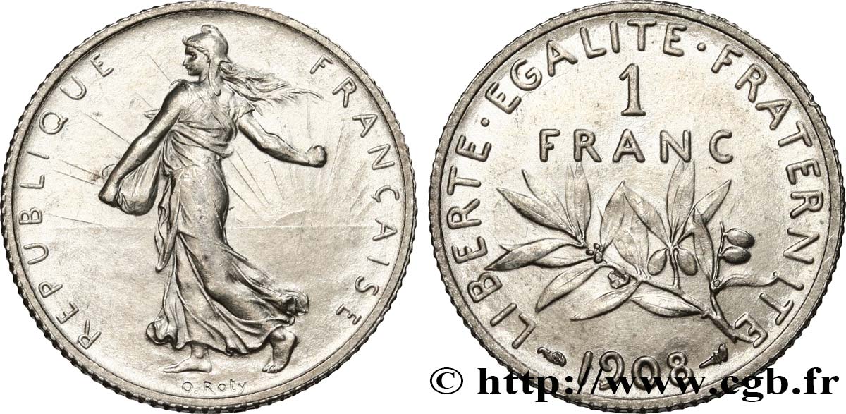 1 franc Semeuse 1908 Paris F.217/13 EBC58 