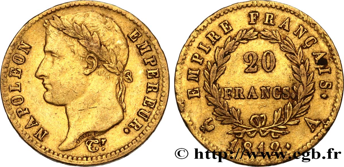 20 francs or Napoléon tête laurée, Empire français 1812 Paris F.516/22 XF45 