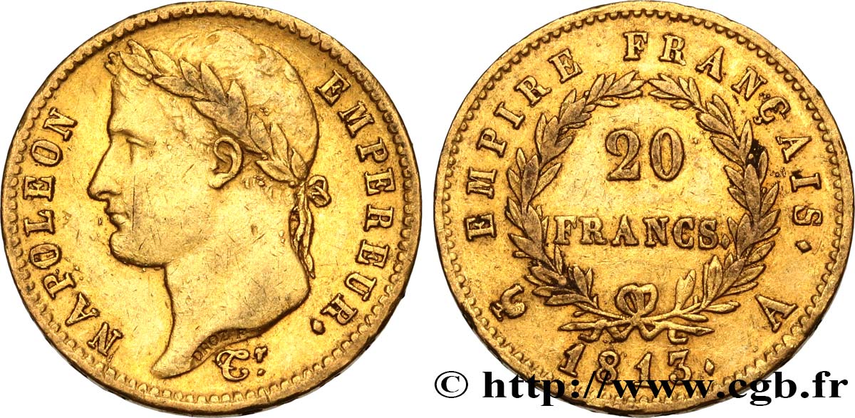 20 francs or Napoléon tête laurée, Empire français 1813 Paris F.516/30 XF45 