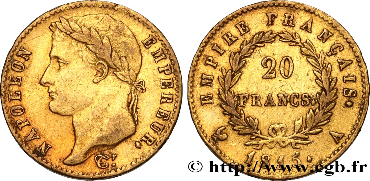 20 francs or Napoléon tête laurée, Cent-Jours 1815 Paris F.516A/1 TB38 