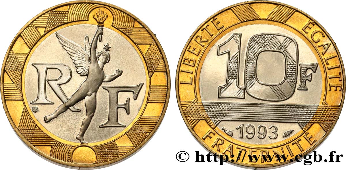 10 francs Génie de la Bastille, Belle Épreuve 1993 Pessac F.375/10 var. MS 
