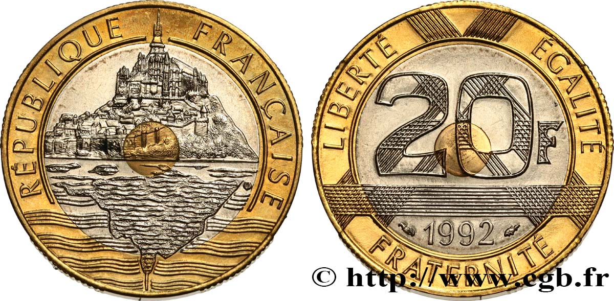 20 francs Mont Saint-Michel BU (Brillant Universel) 1992 Pessac F.403/6 MS64 