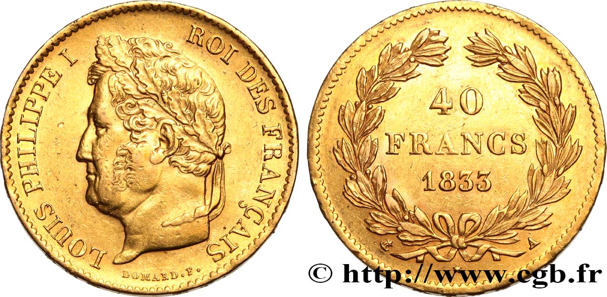 40 francs or Louis-Philippe 1833 Paris F.546/5 MBC53 