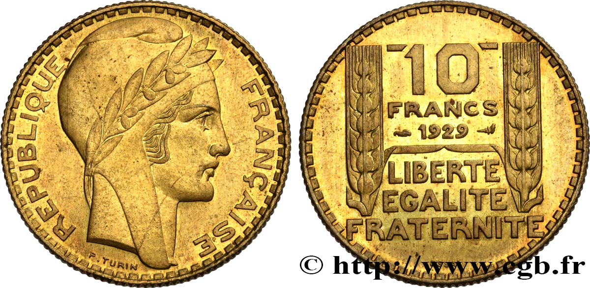 Concours de 10 francs, essai de Turin en bronze-aluminium 1929 Paris GEM.169 3 fST63 