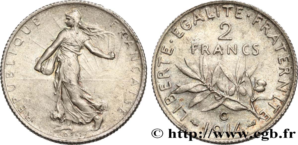 2 francs Semeuse 1914 Castelsarrasin F.266/16 MS60 