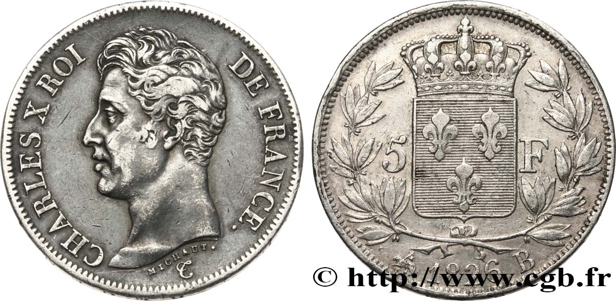 5 francs Charles X, 1er type 1826 Rouen F.310/16 BB 