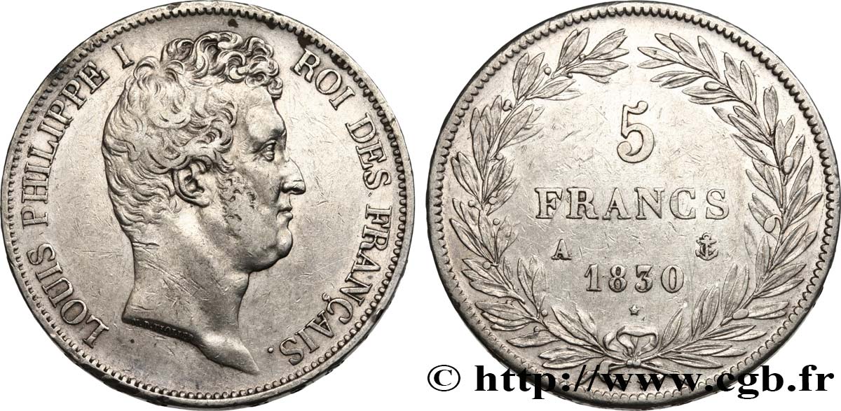 5 francs type Tiolier avec le I, tranche en relief 1830 Paris F.316/1 MBC 