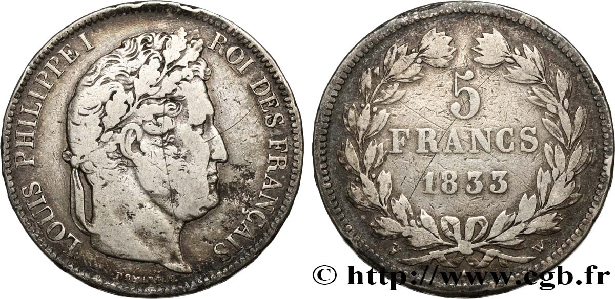 5 francs IIe type Domard 1833 Lille F.324/28 S20 
