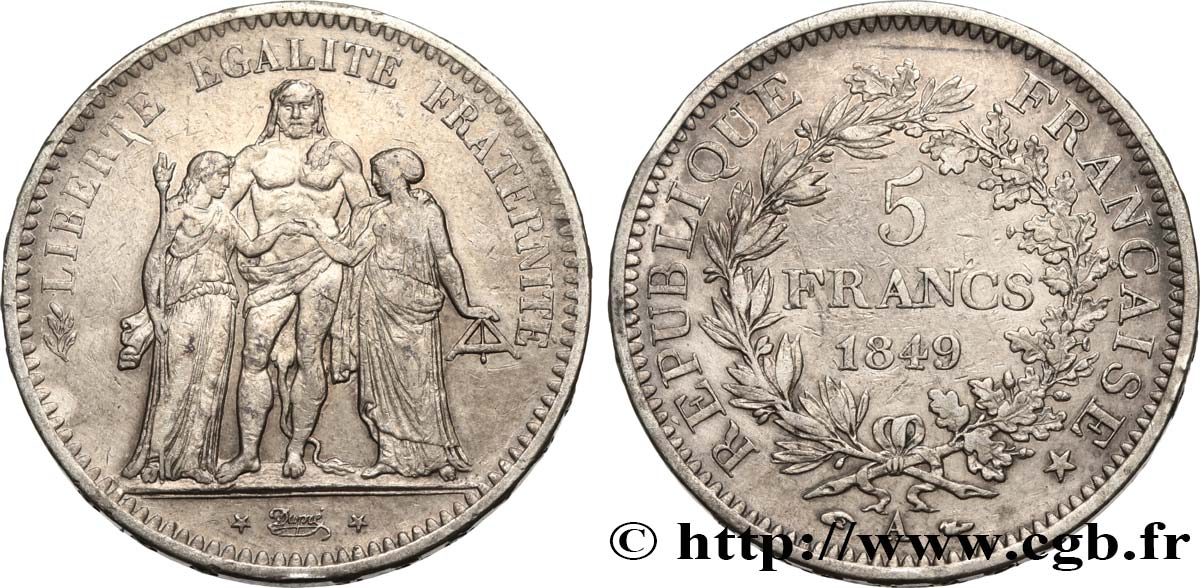 5 francs Hercule, IIe République 1849 Paris F.326/5 AU 