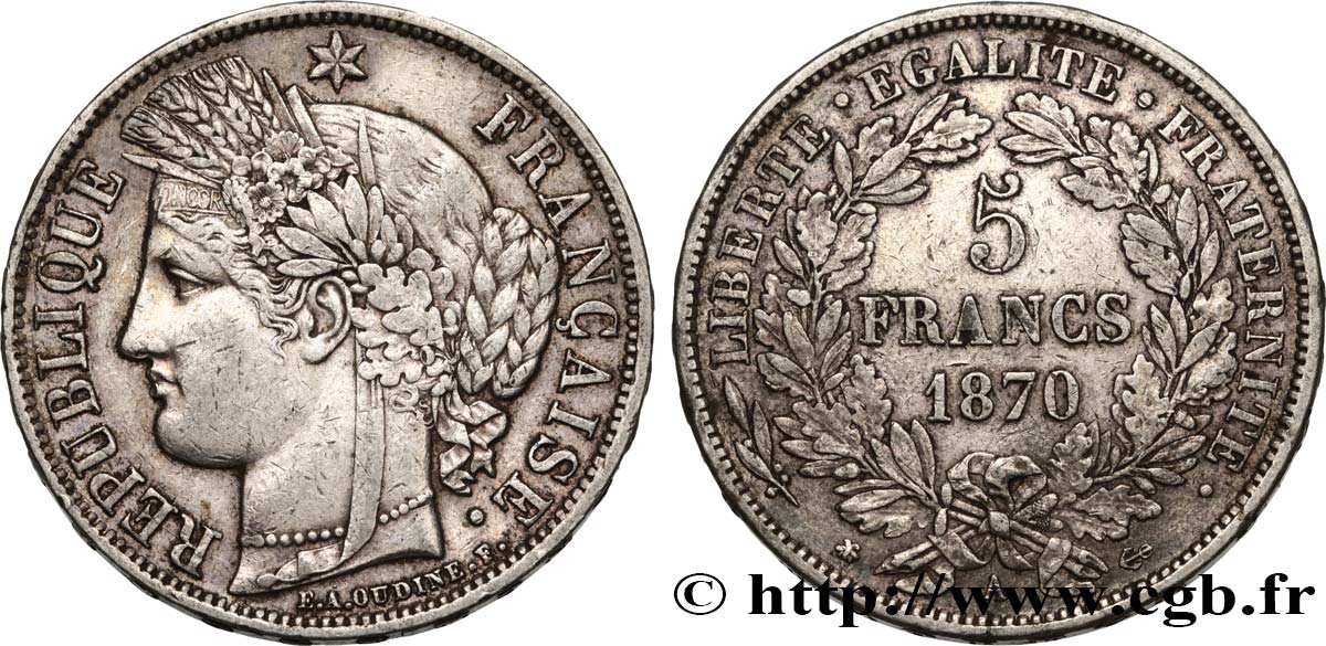 5 francs Cérès, avec légende 1870 Paris F.333/1 TTB40 